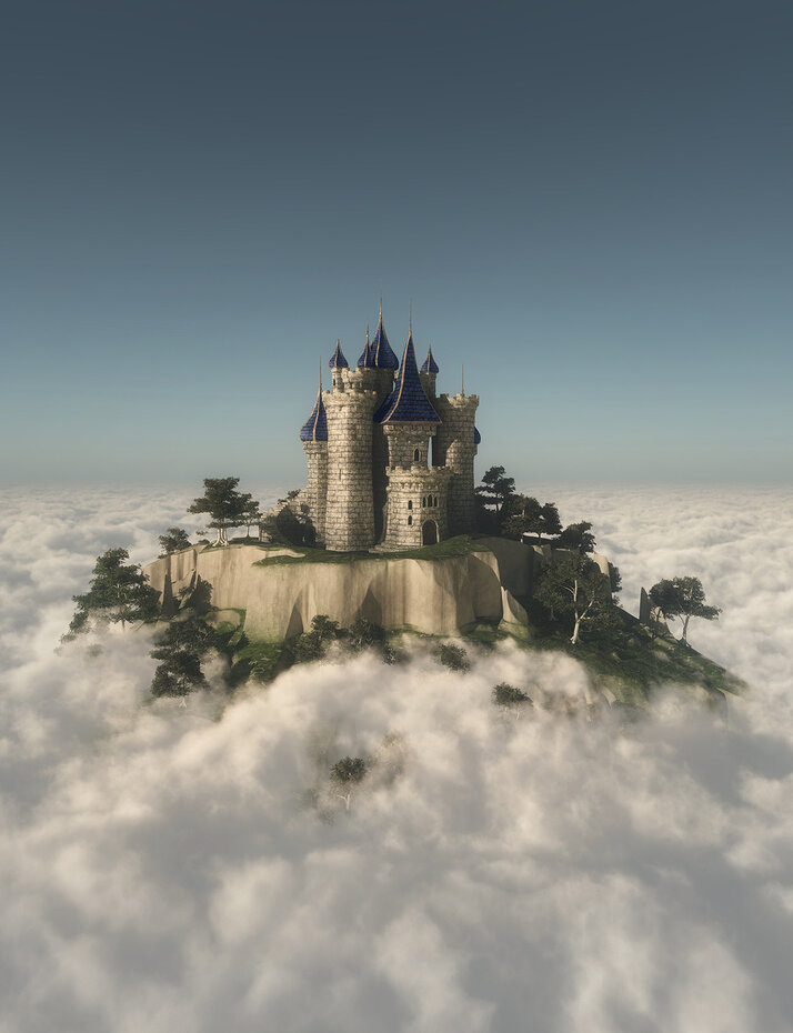 Картина на холсте Сказочный замок над облаками, арт hd0002901