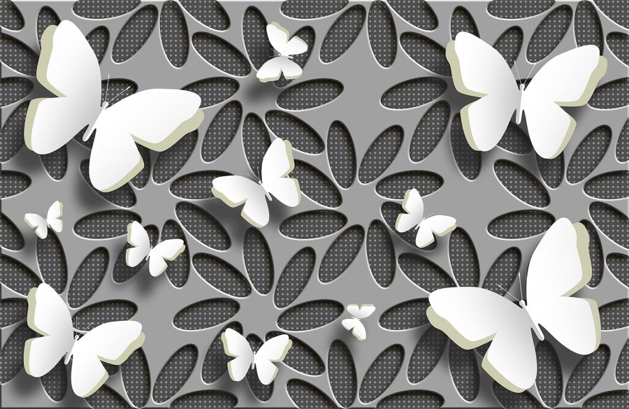 Картина на холсте 3D объемные бабочки на сером фоне, арт hd1495301