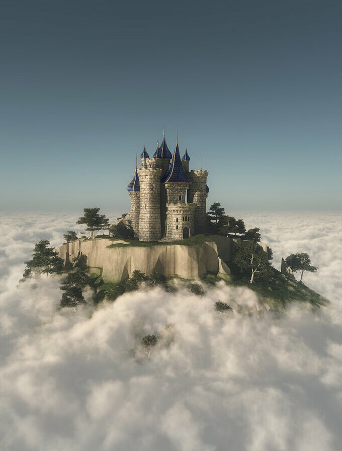 Картина на холсте Сказочный замок над облаками, арт hd0002901