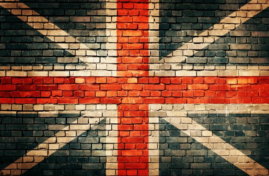 Картина на холсте Флаг Великобритании на кирпичной стене, арт hd0572701