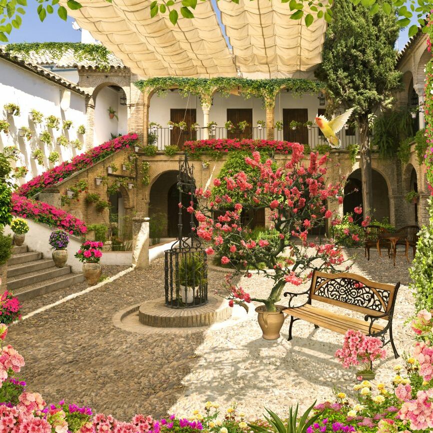 Картина на холсте Цветущий дворик в Провансе, арт hd0878601