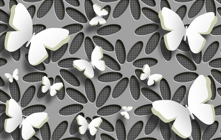 Картина на холсте 3D объемные бабочки на сером фоне, арт hd1495301