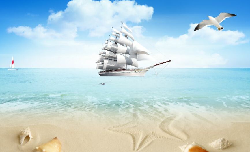Картина на холсте Пляж и корабль, арт hd1836201