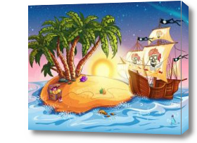 Картина пиратский корабль и остров