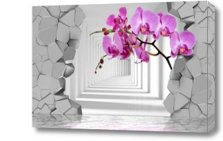 Картина Яркие 3Д орхидеи за стеной