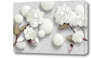 Картина Белые 3D Шары и розы