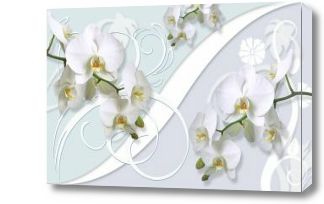 Картина 3D орхидеи на фоне белой стены