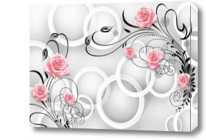 Картина 3D Розы и белые кольца
